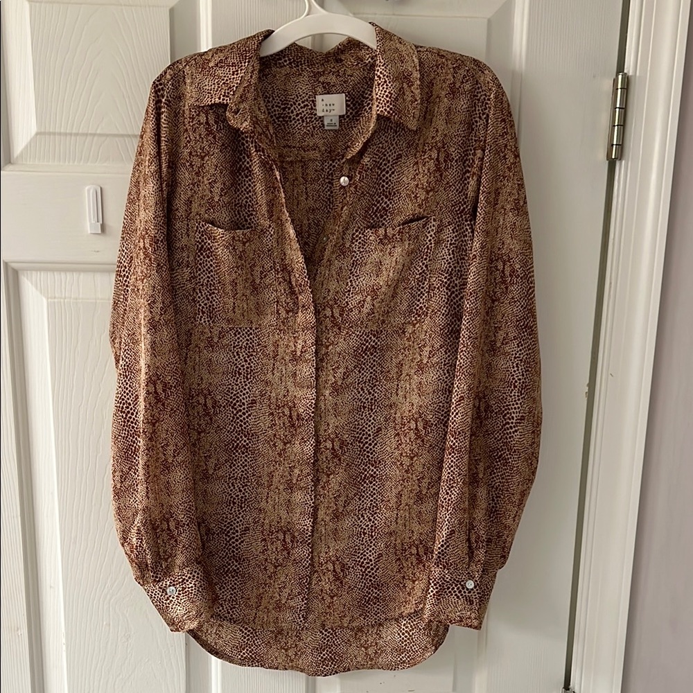 A New Day Brown and Cream Patterned Blouse